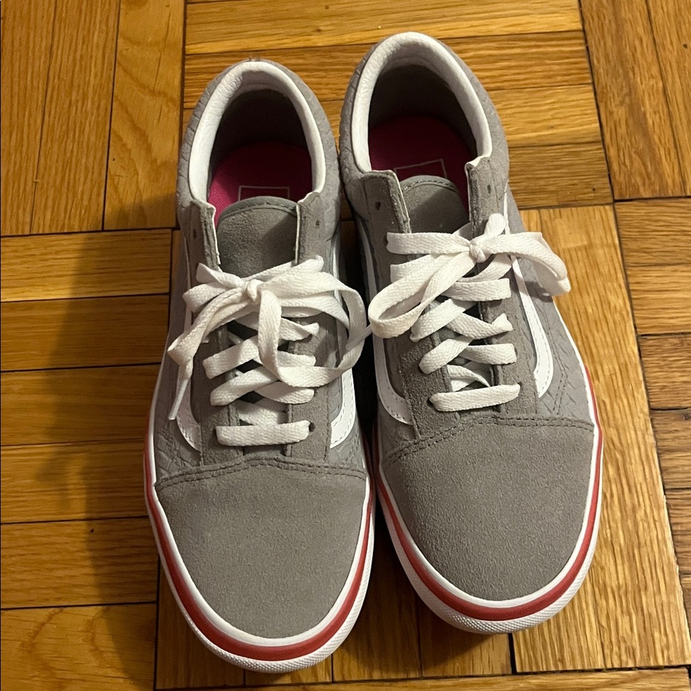 Gray and White pink  Sneakers with Pink Accents Vans platform tennis